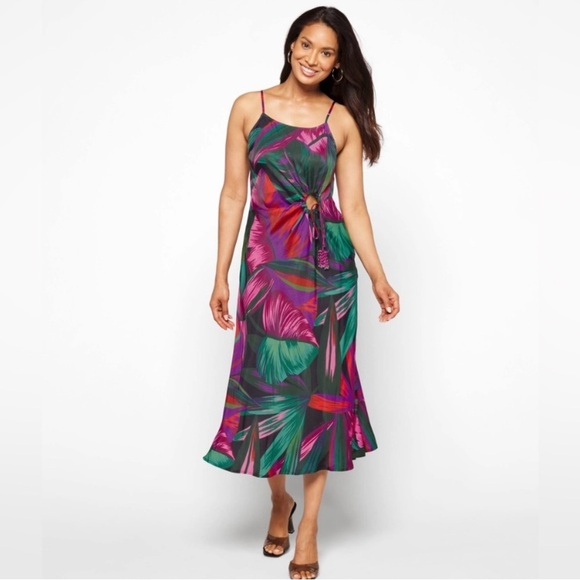 Farm Rio Midnight Leaves Midi Dress - Picture 1 of 9